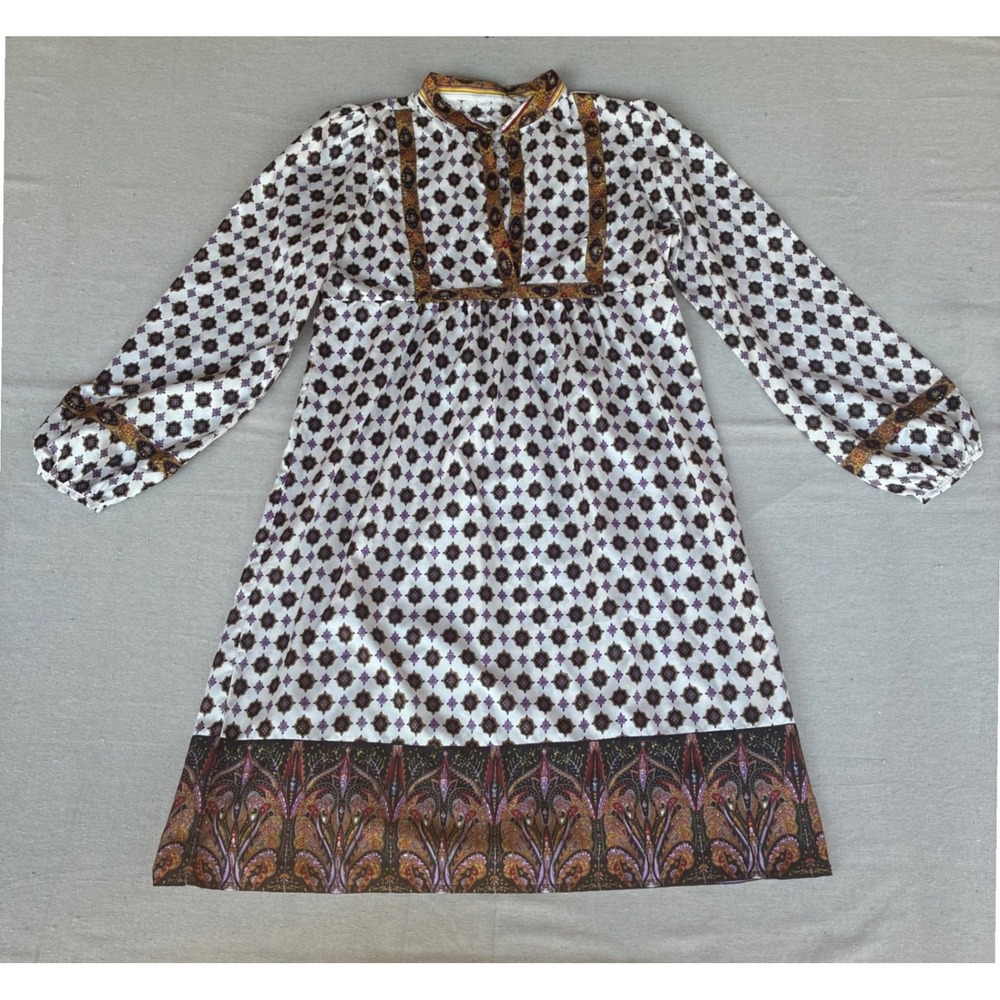 Paisley Geometric Dress Womens Size 38 Boho whimsical fairy Peasant HippieRetro